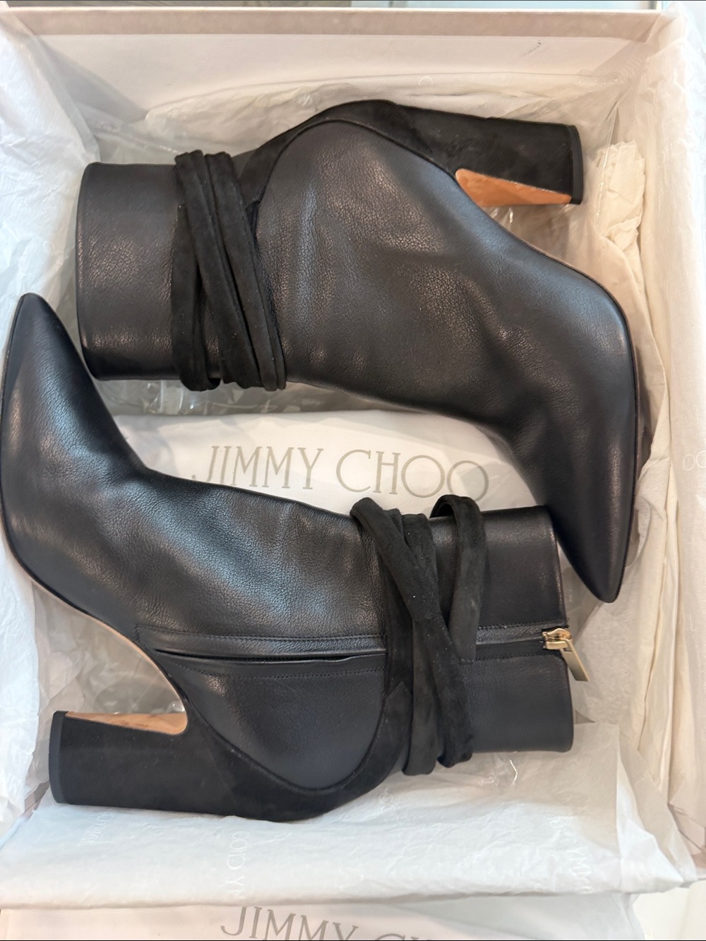 Jimmy Choo Black Henrietta Leather/w/ Suede Pointed Toe Ankle Boots Size 39.5